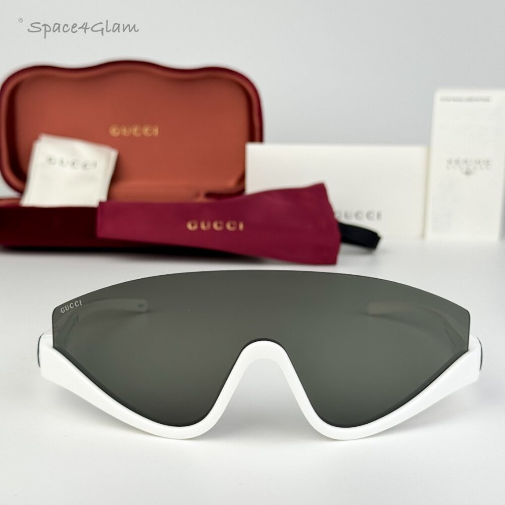 Gucci Men Sunglasses White Grey Shield Mask GG1650S 007 NEW AUTHENTIC